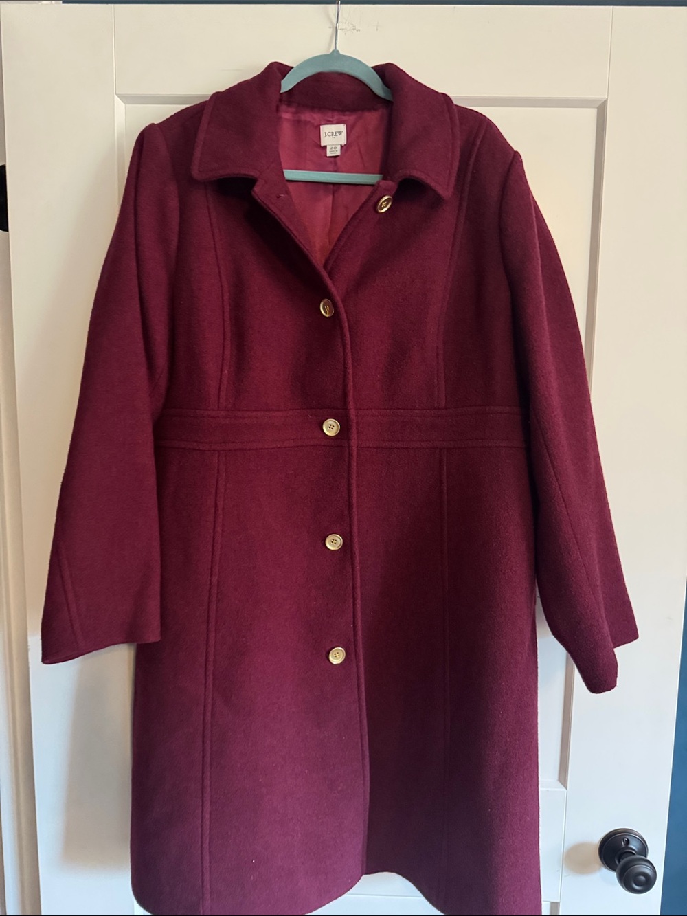 J. Crew Women's Burgundy Single-Breasted Wool Pea Coat